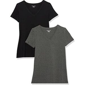 Amazon Essentials Women's Kortärmad V-ringad T-shirt klassisk passform, Pack of 2, Kolsvart ljung/Svart, L Amazon Essentials Women's Kortärmad V-ringad T-shirt klassisk passform, Pack of 2, Kolsvart ljung/Svart, L