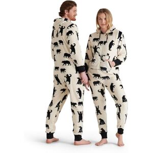 Little Blue House Hatley Fuzzy fleece med huva, svart björn, familj, jumpuits onesie, Vit (vuxen jumpsuit – Black Bears On Natural), M Little Blue House Hatley Fuzzy fleece med huva, svart björn, familj, jumpuits onesie, Vit (vuxen jumpsuit – Black Bears On Natural), M