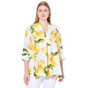 Ulla Popken damer stora storlekar överdimensionerade plus size lyocell tunika, citroner, a-linje, bägare krage, 3/4-arm 838891, Snövit, 58-60 Ulla Popken damer stora storlekar överdimensionerade plus size lyocell tunika, citroner, a-linje, bägare krage, 3/4-arm 838891, Snövit, 58-60