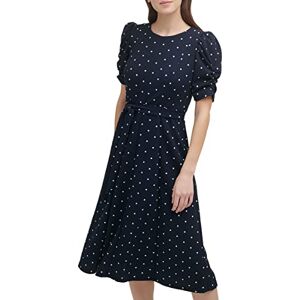 DKNY Dam Knut Ärm Midi Skjorta Klänning, Svart/elfenben multi, 40 DKNY Dam Knut Ärm Midi Skjorta Klänning, Svart/elfenben multi, 40