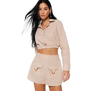Trendyol kvinnor hög midja raka ben anpassade shorts, beige, 34, BEIgE, 32 SE Trendyol kvinnor hög midja raka ben anpassade shorts, beige, 34, BEIgE, 32 SE