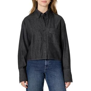 Amazon Essentials (Demi's Pick) dam modern överdimensionerad passform beskuren denim skjorta med knappar, Svart, L Amazon Essentials (Demi's Pick) dam modern överdimensionerad passform beskuren denim skjorta med knappar, Svart, L