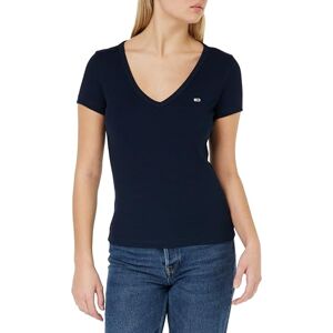 Tommy Jeans dam kortärmad t-shirt smal V-hals, Mörk natt marinblå, XXS Tommy Jeans dam kortärmad t-shirt smal V-hals, Mörk natt marinblå, XXS