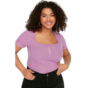 Trendyol Kvinnor plusstorlek figursydd bodycon fyrkantig krage stickad plus storlek blus, Lila, 3XL Trendyol Kvinnor plusstorlek figursydd bodycon fyrkantig krage stickad plus storlek blus, Lila, 3XL