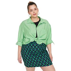 Trendyol Dam stora storlekar normal passform basic skjortbluskrage tyg plus size skjorta, Grön, 42 Trendyol Dam stora storlekar normal passform basic skjortbluskrage tyg plus size skjorta, Grön, 42