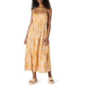Amazon Essentials dam passform och flare imperium midja bomull satin nivå maxiklänning, Gyllene gul beige multi folk blommig, S Amazon Essentials dam passform och flare imperium midja bomull satin nivå maxiklänning, Gyllene gul beige multi folk blommig, S
