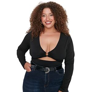 Trendyol Kvinnor plusstorlek normal figurnära V-hals stickad plus storlek blus, Svart, 4XL/Stor Trendyol Kvinnor plusstorlek normal figurnära V-hals stickad plus storlek blus, Svart, 4XL/Stor