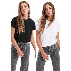 Trendyol Kvinnors svart och vit 100% bomull cykelhalsband 2 paket stickad t-shirt, flerfärgad S Trendyol Kvinnors svart och vit 100% bomull cykelhalsband 2 paket stickad t-shirt, flerfärgad S