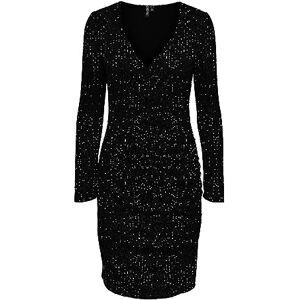 PIECES Pcdelphia Ls New Wrap klänning, Svart/detalj: svarta sequins, XL PIECES Pcdelphia Ls New Wrap klänning, Svart/detalj: svarta sequins, XL