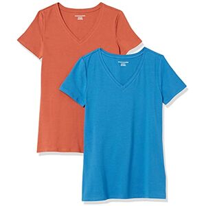 Amazon Essentials Women's Kortärmad V-ringad T-shirt klassisk passform, Pack of 2, Terrakotta/Blå, XS Amazon Essentials Women's Kortärmad V-ringad T-shirt klassisk passform, Pack of 2, Terrakotta/Blå, XS