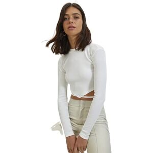 Trendyol Dam anpassad standard rundhalsad stickad blus, Ecru, S Trendyol Dam anpassad standard rundhalsad stickad blus, Ecru, S