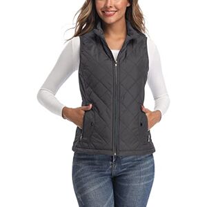 LONGKING LK vadderad damväst med lätt ståkrage och dragkedja, topp/rock/jacka utan ärmar för utomhusbruk, Mörkgrå, M LONGKING LK vadderad damväst med lätt ståkrage och dragkedja, topp/rock/jacka utan ärmar för utomhusbruk, Mörkgrå, M