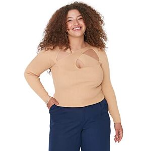 Trendyol Kvinnor plus size smal bodycon V-hals stickade kläder plus size jumper, Camel, 4XL Trendyol Kvinnor plus size smal bodycon V-hals stickade kläder plus size jumper, Camel, 4XL