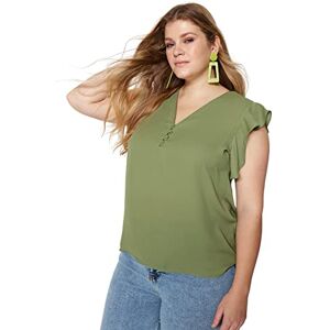 Trendyol Dam Kvinna Normal passform Basic V-hals Vävd Plus Size Blusskjorta, Oljegrön, 42/More Trendyol Dam Kvinna Normal passform Basic V-hals Vävd Plus Size Blusskjorta, Oljegrön, 42/More