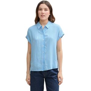 TOM TAILOR Denim dam kortärmad blus med mönster, 37811 – Vertical Blue White Stripe, XXL TOM TAILOR Denim dam kortärmad blus med mönster, 37811 – Vertical Blue White Stripe, XXL