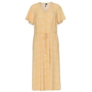 PIECES Pcnya Ss V-ringad midi klänning WVN Bc, Solnedgång guld, XS PIECES Pcnya Ss V-ringad midi klänning WVN Bc, Solnedgång guld, XS