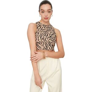 Trendyol Dam smal standard rundhalsad vävd blus, Camel, XL Trendyol Dam smal standard rundhalsad vävd blus, Camel, XL
