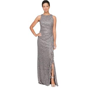 Alex Evenings dam långärmad Caskad Ruffle Detailsklänning med front Slit, antracit, 42 Alex Evenings dam långärmad Caskad Ruffle Detailsklänning med front Slit, antracit, 42