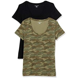 Amazon Essentials dam klassisk passform kortärmad rund hals t-shirt (finns i plusstorlek), 2-pack, svart/grön kamouflage, liten Amazon Essentials dam klassisk passform kortärmad rund hals t-shirt (finns i plusstorlek), 2-pack, svart/grön kamouflage, liten