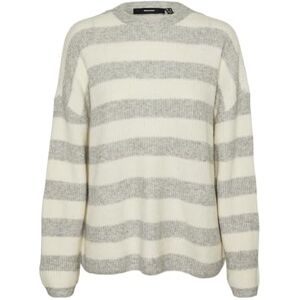 VERO MODA dam Vmnatahlie Ls O-hals tröja Ga Noos stickad tröja, Ljusgrå melange/detalj: små ränder björk, XL VERO MODA dam Vmnatahlie Ls O-hals tröja Ga Noos stickad tröja, Ljusgrå melange/detalj: små ränder björk, XL