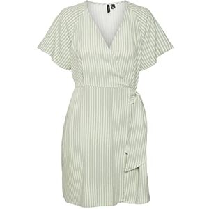 VERO MODA dam Vmmymilo Ss Wide Wrap Knee Dress WVN Ga klänning, Reseda/ränder: vit, XS VERO MODA dam Vmmymilo Ss Wide Wrap Knee Dress WVN Ga klänning, Reseda/ränder: vit, XS