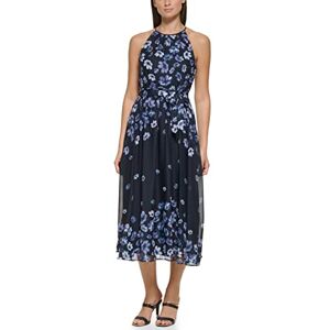 DKNY Dam blommigt tryck hållare hals ärmlös slips midja passform & flare chiffong midiklänning, marinblå flerfärgad, 32, Multifärgad, 32 SE DKNY Dam blommigt tryck hållare hals ärmlös slips midja passform & flare chiffong midiklänning, marinblå flerfärgad, 32, Multifärgad, 32 SE