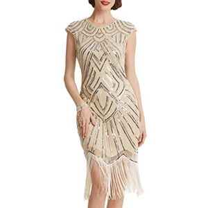 BABEYOND Damklänning full av paljetter, 20-tals stil, rund urringning, inspirerad av Great Gatsby, kostym, klänning, Beige, S BABEYOND Damklänning full av paljetter, 20-tals stil, rund urringning, inspirerad av Great Gatsby, kostym, klänning, Beige, S