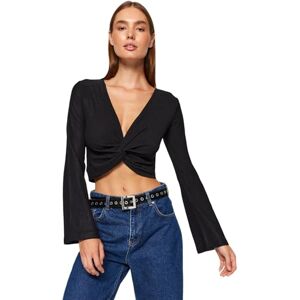 Trendyol Dam Slim Fit asymmetrisk V-ringad stickad blus, svart, XL Trendyol Dam Slim Fit asymmetrisk V-ringad stickad blus, svart, XL