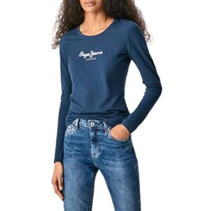 Pepe Jeans London New Virginia LS N Dam Slim Fit Långärmad T-Shirt, Bomullsstretch Rundhals Top med Logotyp, Navy Pepe Jeans London New Virginia LS N Dam Slim Fit Långärmad T-Shirt, Bomullsstretch Rundhals Top med Logotyp, Navy