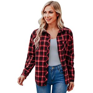 Irevial Damskjorta rutig långärmad, damtoppar, elegant blus, urban stil, skjortblus, ledig ståkrage med fickor, knappar, blusskjorta, toppar, tunika, skjorta, Röd svart, M Irevial Damskjorta rutig långärmad, damtoppar, elegant blus, urban stil, skjortblus, ledig ståkrage med fickor, knappar, blusskjorta, toppar, tunika, skjorta, Röd svart, M