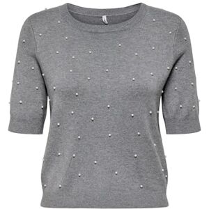 ONLY Onlvenice Life Ss Pearl O-Neck KNT, Ljusgrå melange, M ONLY Onlvenice Life Ss Pearl O-Neck KNT, Ljusgrå melange, M