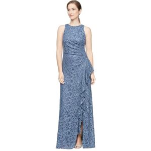 Alex Evenings Women's Long Sleeveless Mother of The Bride Dress w/Cascade Ruffle & Front Slit (Petite and Regular Sizes), Wedgewood, 4 Alex Evenings Women's Long Sleeveless Mother of The Bride Dress w/Cascade Ruffle & Front Slit (Petite and Regular Sizes), Wedgewood, 4