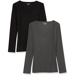 Amazon Essentials dam slim-fit lager långärmad stickad ribbad v-ringad (finns i plusstorlek), paket med 2, svart/kol ljung, XX-Large Amazon Essentials dam slim-fit lager långärmad stickad ribbad v-ringad (finns i plusstorlek), paket med 2, svart/kol ljung, XX-Large