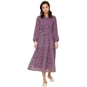 Trendyol Blommigt mönster bälte detaljerad fållad chiffong vävning klänning klänning, lila, 38 Trendyol Blommigt mönster bälte detaljerad fållad chiffong vävning klänning klänning, lila, 38