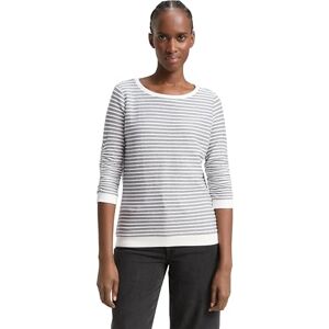 TOM TAILOR Denim dam sweatshirt med volanger och randigt mönster, 26032-blå vit strukturerad remsa, M TOM TAILOR Denim dam sweatshirt med volanger och randigt mönster, 26032-blå vit strukturerad remsa, M