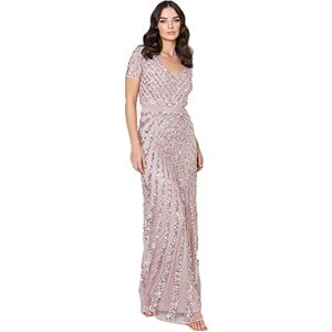 Maya Deluxe Dam Maxi Womens Ladies Embellished Sequin Dress lång kortärmad V-ringad High Empire Waist A Cut Shiny bal bröllop brudtärneklänning, Frostad rosa, 46 Maya Deluxe Dam Maxi Womens Ladies Embellished Sequin Dress lång kortärmad V-ringad High Empire Waist A Cut Shiny bal bröllop brudtärneklänning, Frostad rosa, 46