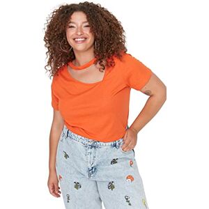 Trendyol Dam plus size normal standard choker hög hals vävd plusstorlek T-shirt orange, Orange, 4XL/Stor Trendyol Dam plus size normal standard choker hög hals vävd plusstorlek T-shirt orange, Orange, 4XL/Stor