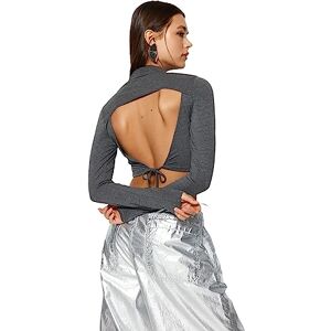 Trendyol damer raka långa ärmar smal blus, antracit, S Trendyol damer raka långa ärmar smal blus, antracit, S