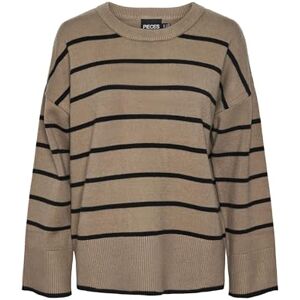 PIECES Damer Pcmathilde Ls O-hals stickad Noos Bc stickad tröja, Taupe grå/ränder: svart, S PIECES Damer Pcmathilde Ls O-hals stickad Noos Bc stickad tröja, Taupe grå/ränder: svart, S