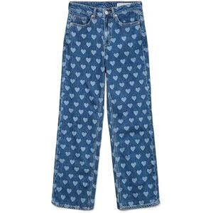VERO MODA Vmtessa Hr Wide Jeans Print Ga, Mellanblå denim, 25W / 30L VERO MODA Vmtessa Hr Wide Jeans Print Ga, Mellanblå denim, 25W / 30L