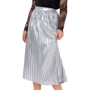 Lovedrobe Dam, Midi Skirt Pleated A-Line Elasticated Waist Metallic Shiny Lined Smart-Casual Office Wear Party, silver 40, Silver, 38 Lovedrobe Dam, Midi Skirt Pleated A-Line Elasticated Waist Metallic Shiny Lined Smart-Casual Office Wear Party, silver 40, Silver, 38