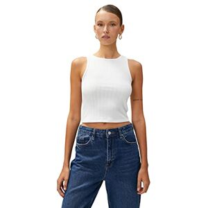 Koton damer crop top crew neck ärmlös skjorta, Off White (001), XL Koton damer crop top crew neck ärmlös skjorta, Off White (001), XL