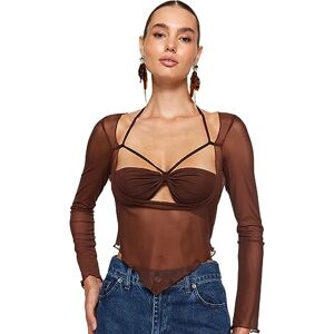 Trendyol damer raka långa ärmar midja blus, BRUN, 36 Trendyol damer raka långa ärmar midja blus, BRUN, 36