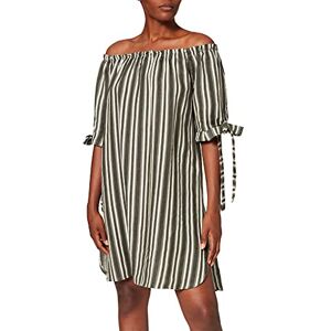 Bonamaison Dam kort strippad klänning med båtkrage och knutna halvärmar vardaglig, Ljus khaki, 40 SE Bonamaison Dam kort strippad klänning med båtkrage och knutna halvärmar vardaglig, Ljus khaki, 40 SE