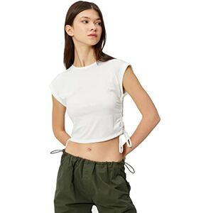 Koton Women Shirred Crew Neck Crop Tanktop, Ecru (010), M Koton Women Shirred Crew Neck Crop Tanktop, Ecru (010), M