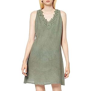 Bonateks , Ärmlös klänning med broderi vid V-ringning, 100% linne, DE-storlek: 40 Us-storlek: XL, lätt khaki – tillverkad i Italien, Grön, 40 Bonateks , Ärmlös klänning med broderi vid V-ringning, 100% linne, DE-storlek: 40 Us-storlek: XL, lätt khaki – tillverkad i Italien, Grön, 40