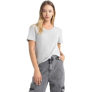 DeFacto dam-t-shirt v-ringad – klassisk baströja för kvinnor – bekväm t-shirt för kvinnor, Grå melange, XL DeFacto dam-t-shirt v-ringad – klassisk baströja för kvinnor – bekväm t-shirt för kvinnor, Grå melange, XL