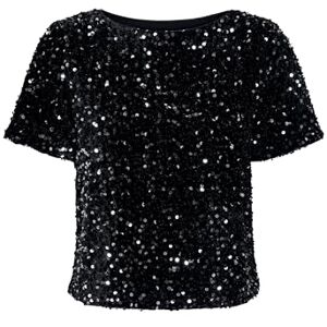 ONLY Onlanika Ss Sequins Boat Top WVN, svart, XL ONLY Onlanika Ss Sequins Boat Top WVN, svart, XL