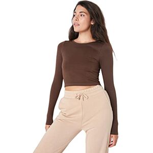 Trendyol Dam sportkläder crop standard rund hals stickad blus skjorta, mörkbrun, M/L, Mörkbrunt, M Trendyol Dam sportkläder crop standard rund hals stickad blus skjorta, mörkbrun, M/L, Mörkbrunt, M