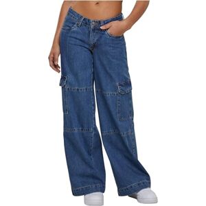 Urban Classics dambyxor, låg midja, cargo, denim, med indigo, tvättad 26, Mid Indigo tvättad, 26 Urban Classics dambyxor, låg midja, cargo, denim, med indigo, tvättad 26, Mid Indigo tvättad, 26